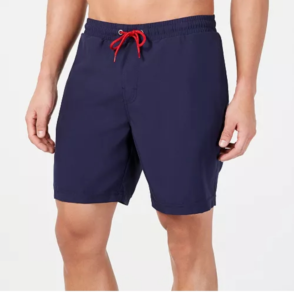 Club Room Mens Quick Dry Performance Solid Navy Swim Trunks Medium